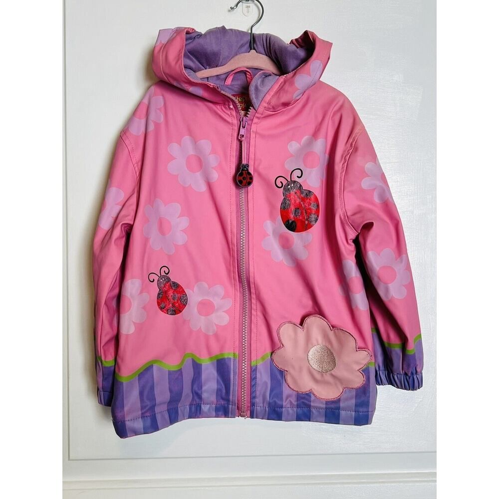 STEPHEN JOSEPH Toddler Girls Rain Coat Hooded Spring Jacket Jersey Lined 4T READ